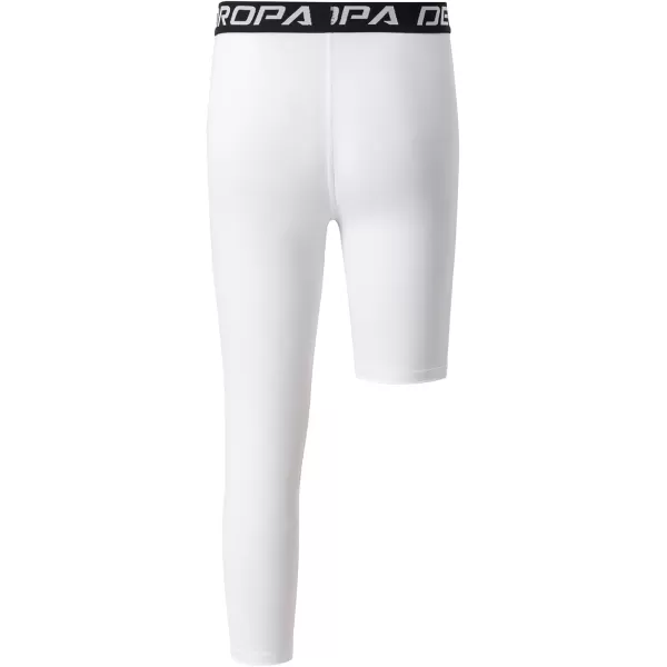 DEVOROPA Youth Boys One Leg Compression Pants for Basketball 34 Leggings Sports Tights Kids Athletic Soccer Base Layer2pack WhiteWhiteleft Long