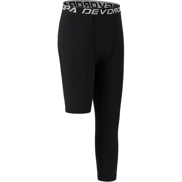 DEVOROPA Youth Boys One Leg Compression Pants for Basketball 34 Leggings Sports Tights Kids Athletic Soccer Base Layer3pack WhiteWhiteBlackleft Long
