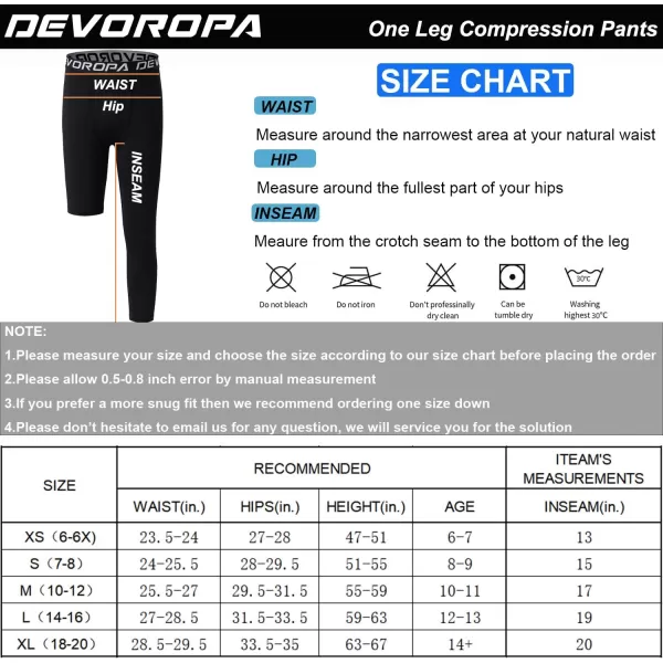 DEVOROPA Youth Boys One Leg Compression Pants for Basketball 34 Leggings Sports Tights Kids Athletic Soccer Base Layer3pack WhiteWhiteBlackleft Long
