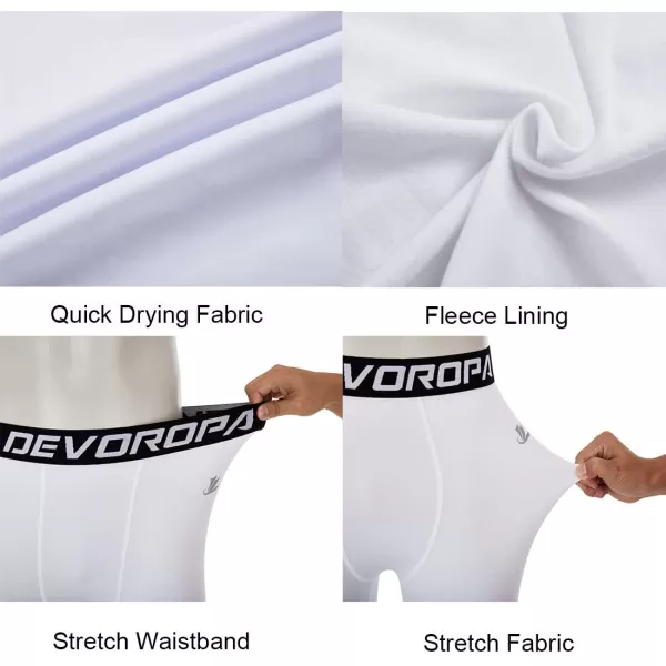 DEVOROPA Youth Boys One Leg Compression Pants for Basketball 34 Leggings Sports Tights Kids Athletic Soccer Base Layer3pack WhiteWhiteBlackright Long