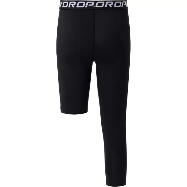DEVOROPA Youth Boys One Leg Compression Pants for Basketball 34 Leggings Sports Tights Kids Athletic Soccer Base LayerBlackright Long