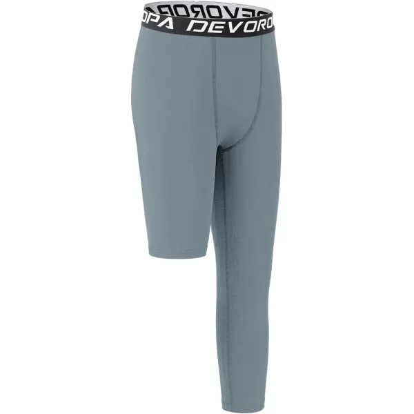 DEVOROPA Youth Boys One Leg Compression Pants for Basketball 34 Leggings Sports Tights Kids Athletic Soccer Base LayerLight Grayleft Long