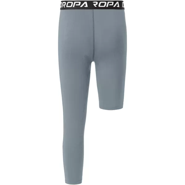 DEVOROPA Youth Boys One Leg Compression Pants for Basketball 34 Leggings Sports Tights Kids Athletic Soccer Base LayerLight Grayleft Long