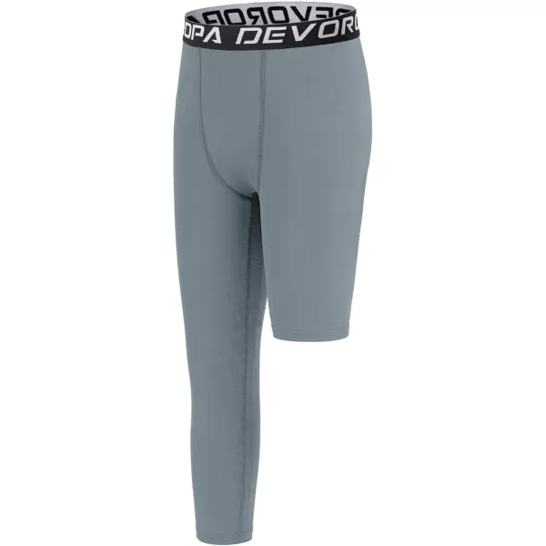 DEVOROPA Youth Boys One Leg Compression Pants for Basketball 34 Leggings Sports Tights Kids Athletic Soccer Base LayerLight Grayright Long