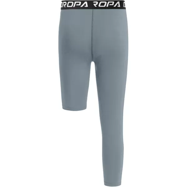 DEVOROPA Youth Boys One Leg Compression Pants for Basketball 34 Leggings Sports Tights Kids Athletic Soccer Base LayerLight Grayright Long