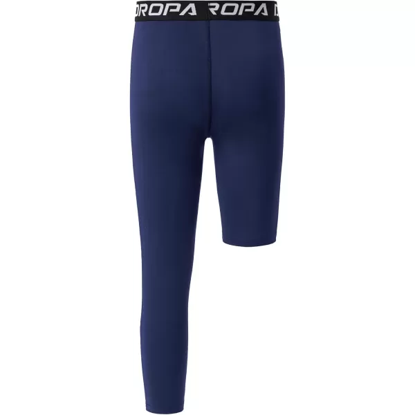 DEVOROPA Youth Boys One Leg Compression Pants for Basketball 34 Leggings Sports Tights Kids Athletic Soccer Base LayerNavyleft Long