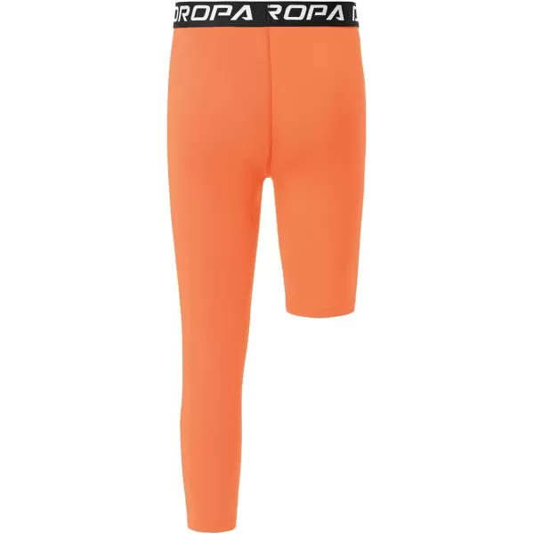 DEVOROPA Youth Boys One Leg Compression Pants for Basketball 34 Leggings Sports Tights Kids Athletic Soccer Base LayerOrangeleft Long