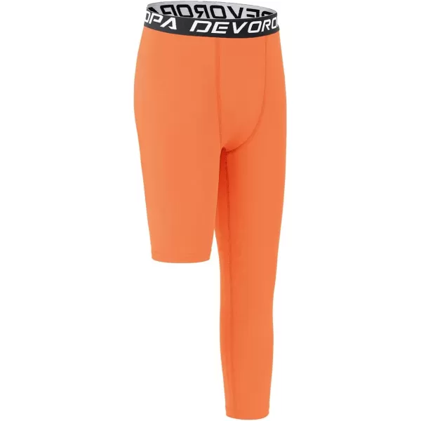 DEVOROPA Youth Boys One Leg Compression Pants for Basketball 34 Leggings Sports Tights Kids Athletic Soccer Base LayerOrangeleft Long