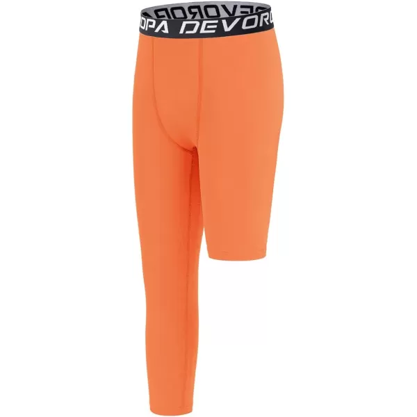 DEVOROPA Youth Boys One Leg Compression Pants for Basketball 34 Leggings Sports Tights Kids Athletic Soccer Base LayerOrangeright Long