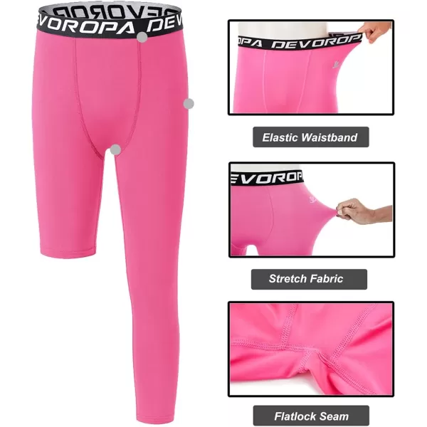 DEVOROPA Youth Boys One Leg Compression Pants for Basketball 34 Leggings Sports Tights Kids Athletic Soccer Base LayerPinkleft Long