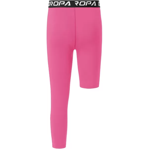 DEVOROPA Youth Boys One Leg Compression Pants for Basketball 34 Leggings Sports Tights Kids Athletic Soccer Base LayerPinkleft Long