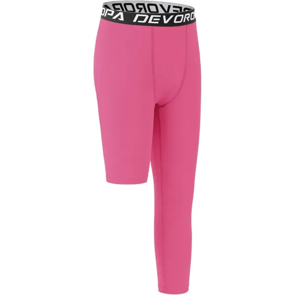 DEVOROPA Youth Boys One Leg Compression Pants for Basketball 34 Leggings Sports Tights Kids Athletic Soccer Base LayerPinkleft Long