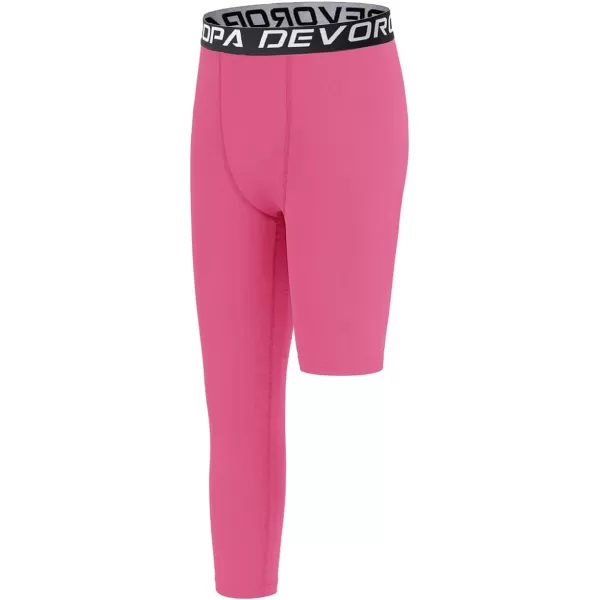DEVOROPA Youth Boys One Leg Compression Pants for Basketball 34 Leggings Sports Tights Kids Athletic Soccer Base LayerPinkright Long
