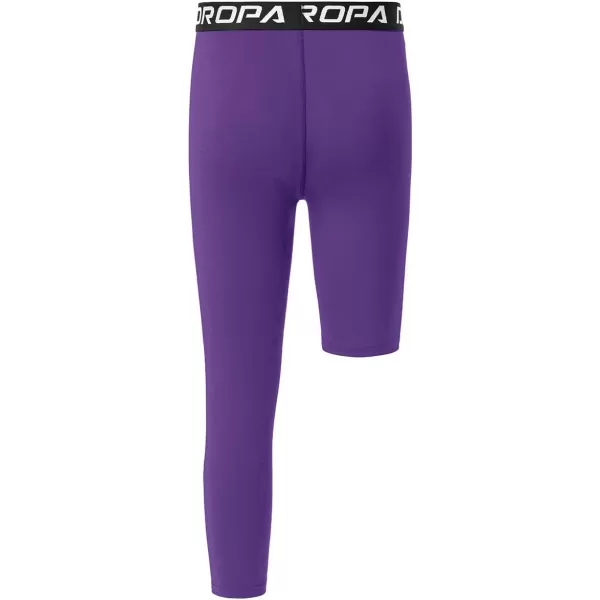 DEVOROPA Youth Boys One Leg Compression Pants for Basketball 34 Leggings Sports Tights Kids Athletic Soccer Base LayerPurpleleft Long