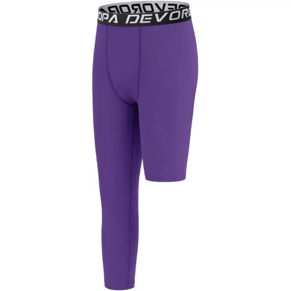DEVOROPA Youth Boys One Leg Compression Pants for Basketball 34 Leggings Sports Tights Kids Athletic Soccer Base LayerPurpleright Long