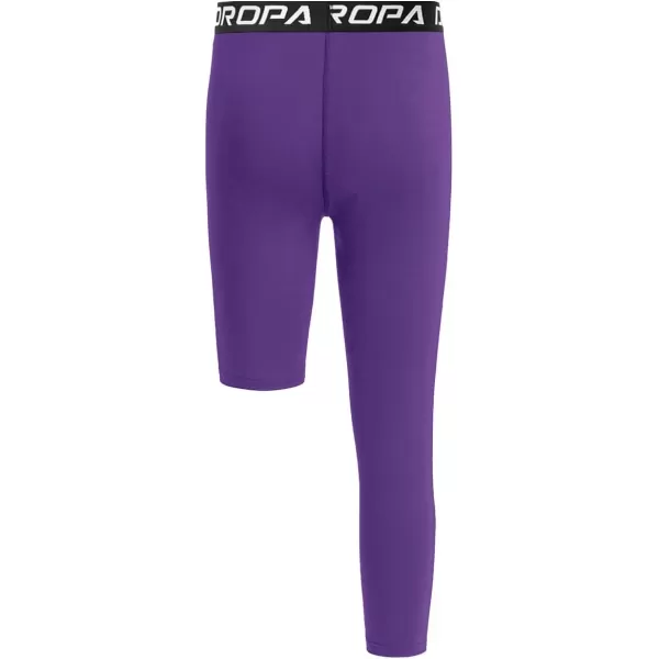 DEVOROPA Youth Boys One Leg Compression Pants for Basketball 34 Leggings Sports Tights Kids Athletic Soccer Base LayerPurpleright Long