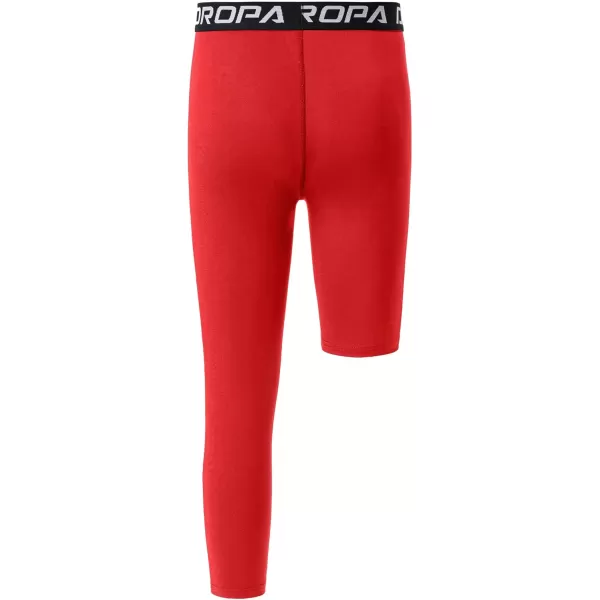DEVOROPA Youth Boys One Leg Compression Pants for Basketball 34 Leggings Sports Tights Kids Athletic Soccer Base LayerRedleft Long
