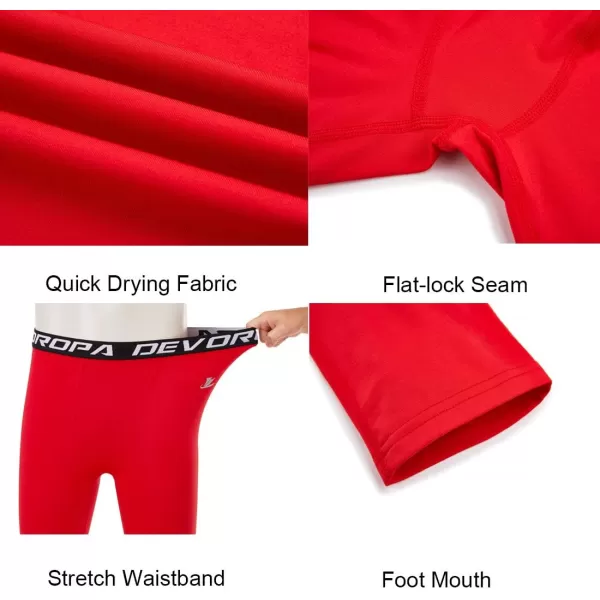 DEVOROPA Youth Boys One Leg Compression Pants for Basketball 34 Leggings Sports Tights Kids Athletic Soccer Base LayerRedleft Long