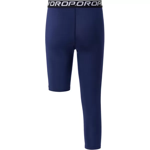 DEVOROPA Youth Boys One Leg Compression Pants for Basketball 34 Leggings Sports Tights Kids Athletic Soccer Base LayerRnavy