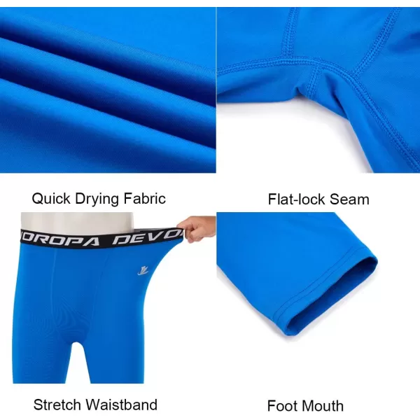 DEVOROPA Youth Boys One Leg Compression Pants for Basketball 34 Leggings Sports Tights Kids Athletic Soccer Base LayerRoyal Blueleft Long