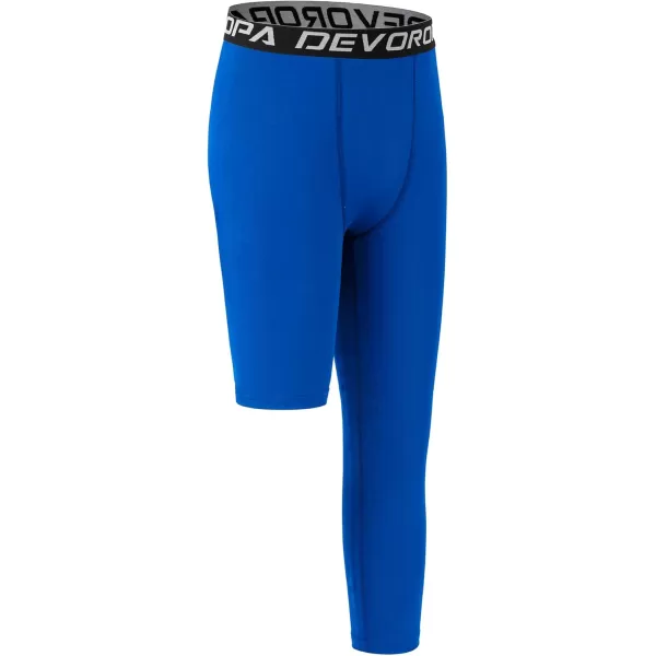 DEVOROPA Youth Boys One Leg Compression Pants for Basketball 34 Leggings Sports Tights Kids Athletic Soccer Base LayerRoyal Blueleft Long