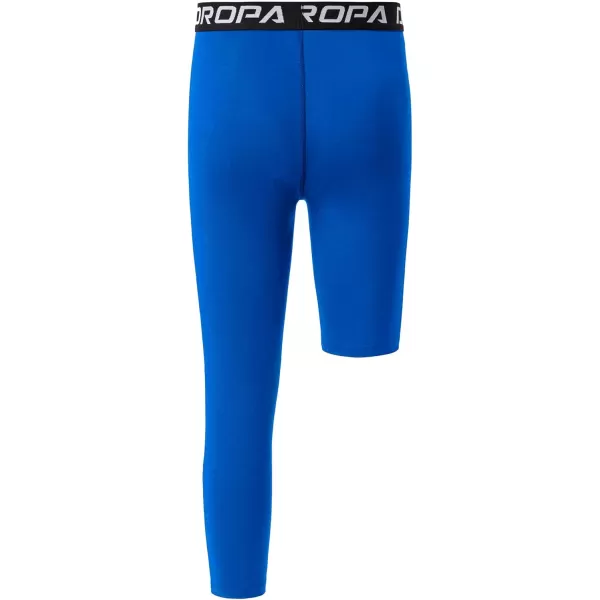 DEVOROPA Youth Boys One Leg Compression Pants for Basketball 34 Leggings Sports Tights Kids Athletic Soccer Base LayerRoyal Blueleft Long