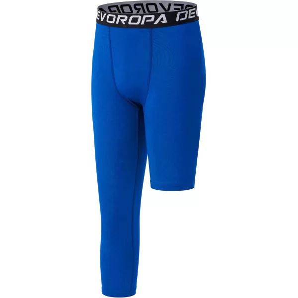 DEVOROPA Youth Boys One Leg Compression Pants for Basketball 34 Leggings Sports Tights Kids Athletic Soccer Base LayerRoyal Blueright Long