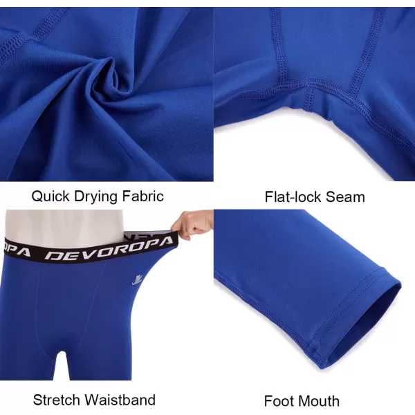 DEVOROPA Youth Boys One Leg Compression Pants for Basketball 34 Leggings Sports Tights Kids Athletic Soccer Base LayerRoyal Blueright Long