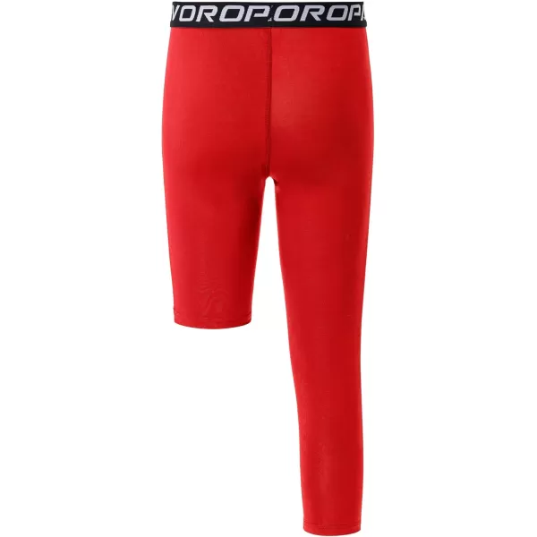 DEVOROPA Youth Boys One Leg Compression Pants for Basketball 34 Leggings Sports Tights Kids Athletic Soccer Base LayerRred