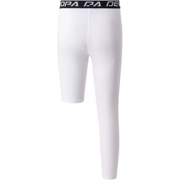 DEVOROPA Youth Boys One Leg Compression Pants for Basketball 34 Leggings Sports Tights Kids Athletic Soccer Base LayerWhiteright Long