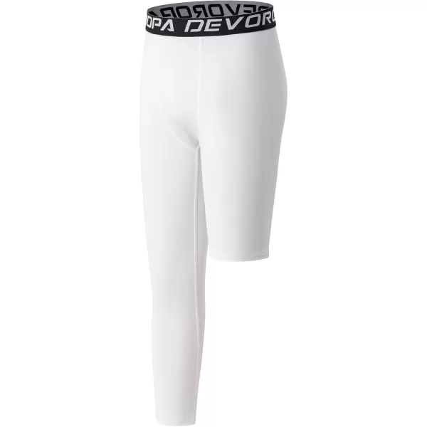 DEVOROPA Youth Boys One Leg Compression Pants for Basketball 34 Leggings Sports Tights Kids Athletic Soccer Base LayerWhiteright Long