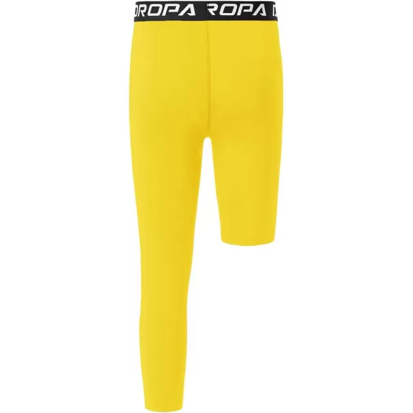 DEVOROPA Youth Boys One Leg Compression Pants for Basketball 34 Leggings Sports Tights Kids Athletic Soccer Base LayerYellowleft Long