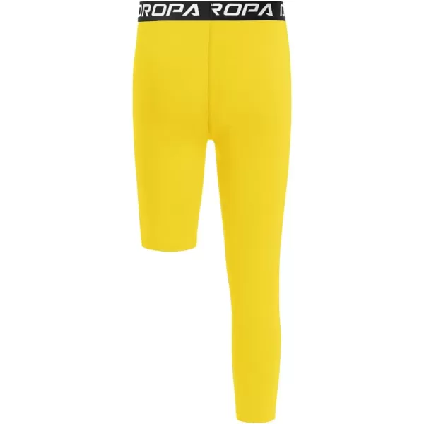 DEVOROPA Youth Boys One Leg Compression Pants for Basketball 34 Leggings Sports Tights Kids Athletic Soccer Base LayerYellowright Long