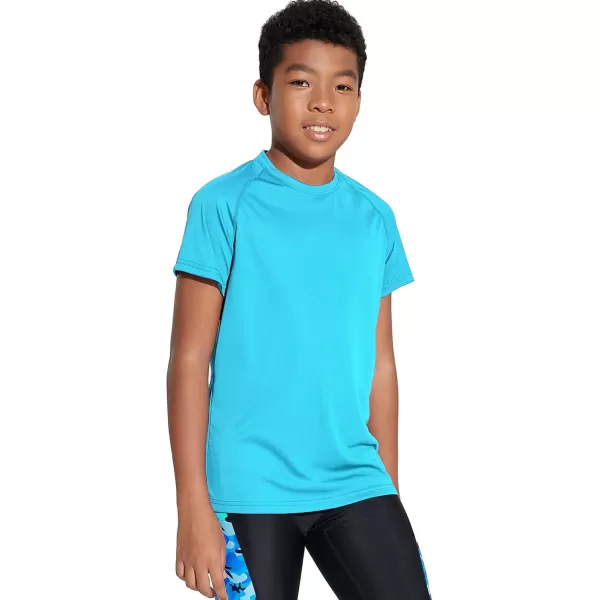 DEVOROPA Youth Boys Rash Guard Toddler Swim Shirts Short Sleeve Sun Shirts Lightweight Quick Dry UPF 50 Kids Surf Swimsuit2packblueroyal