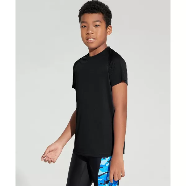 DEVOROPA Youth Boys Rash Guard Toddler Swim Shirts Short Sleeve Sun Shirts Lightweight Quick Dry UPF 50 Kids Surf SwimsuitBlack