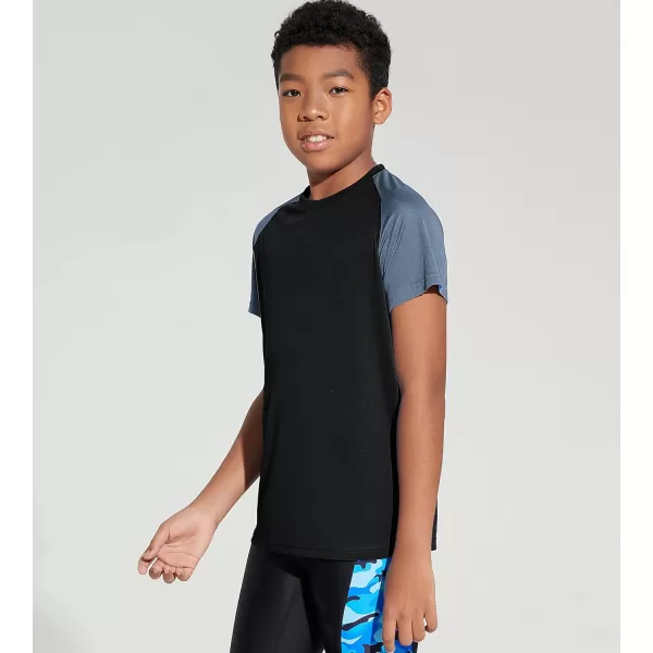 DEVOROPA Youth Boys Rash Guard Toddler Swim Shirts Short Sleeve Sun Shirts Lightweight Quick Dry UPF 50 Kids Surf SwimsuitBlackGray