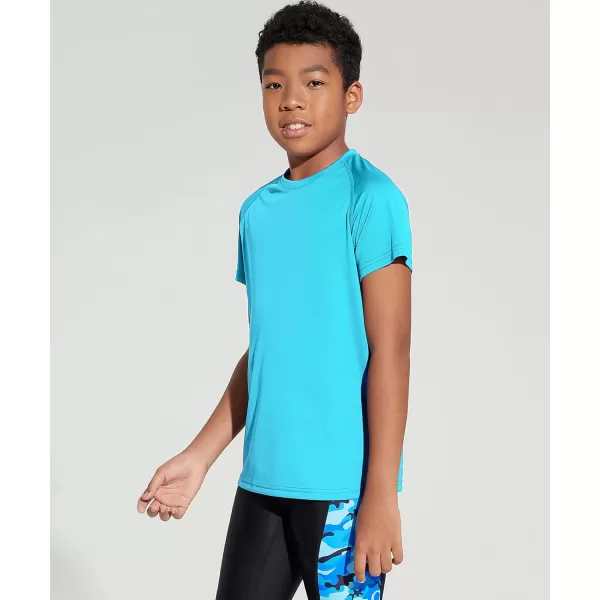 DEVOROPA Youth Boys Rash Guard Toddler Swim Shirts Short Sleeve Sun Shirts Lightweight Quick Dry UPF 50 Kids Surf SwimsuitBlue