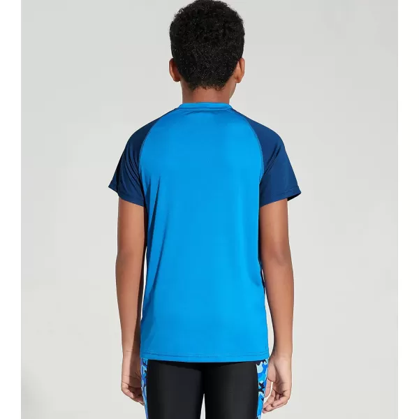 DEVOROPA Youth Boys Rash Guard Toddler Swim Shirts Short Sleeve Sun Shirts Lightweight Quick Dry UPF 50 Kids Surf SwimsuitBlueNavy