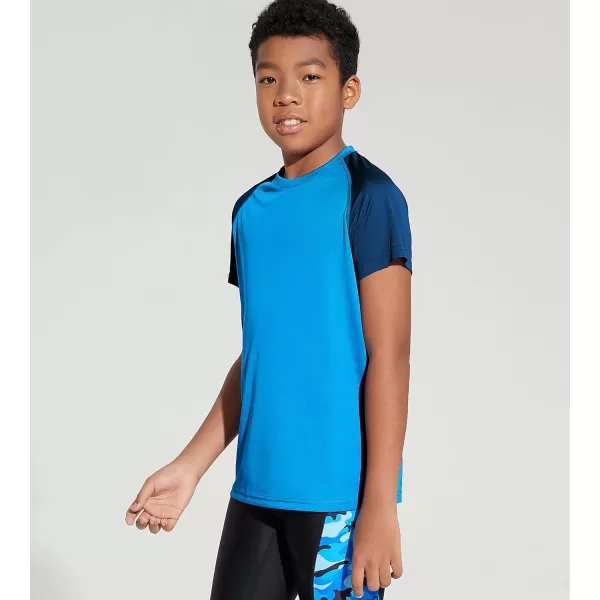 DEVOROPA Youth Boys Rash Guard Toddler Swim Shirts Short Sleeve Sun Shirts Lightweight Quick Dry UPF 50 Kids Surf SwimsuitBlueNavy
