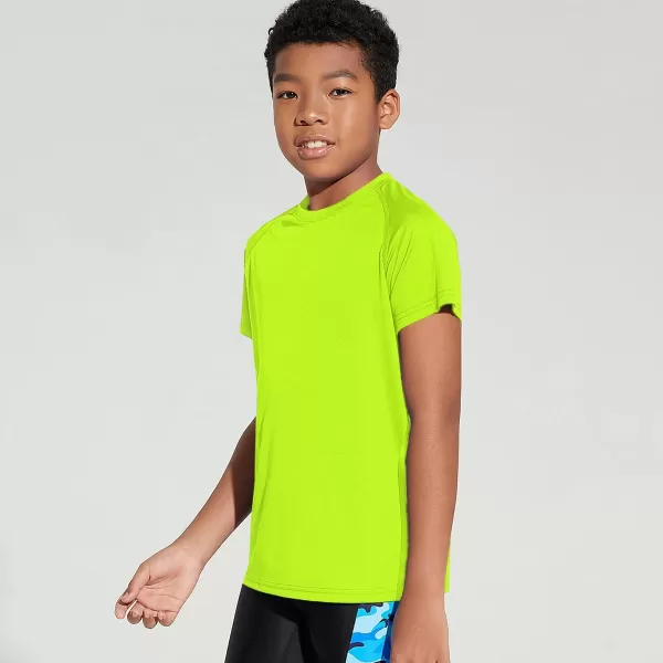 DEVOROPA Youth Boys Rash Guard Toddler Swim Shirts Short Sleeve Sun Shirts Lightweight Quick Dry UPF 50 Kids Surf SwimsuitFluorescent Green