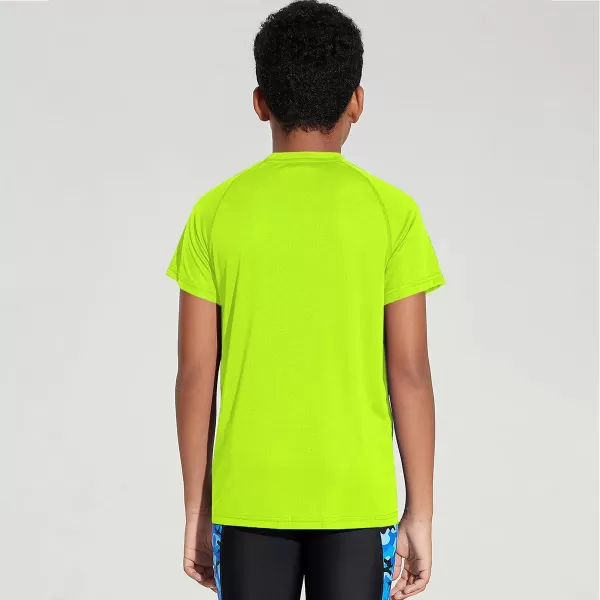 DEVOROPA Youth Boys Rash Guard Toddler Swim Shirts Short Sleeve Sun Shirts Lightweight Quick Dry UPF 50 Kids Surf SwimsuitFluorescent Green
