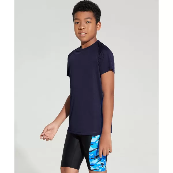 DEVOROPA Youth Boys Rash Guard Toddler Swim Shirts Short Sleeve Sun Shirts Lightweight Quick Dry UPF 50 Kids Surf SwimsuitNavy