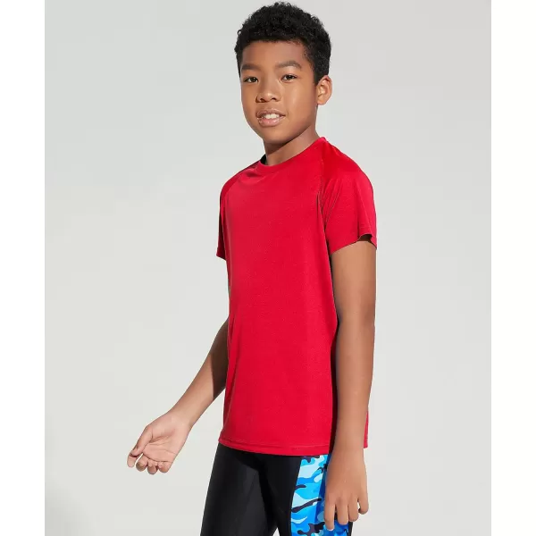 DEVOROPA Youth Boys Rash Guard Toddler Swim Shirts Short Sleeve Sun Shirts Lightweight Quick Dry UPF 50 Kids Surf SwimsuitRed