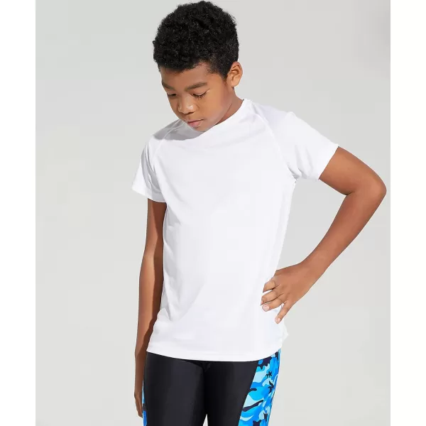 DEVOROPA Youth Boys Rash Guard Toddler Swim Shirts Short Sleeve Sun Shirts Lightweight Quick Dry UPF 50 Kids Surf SwimsuitWhite