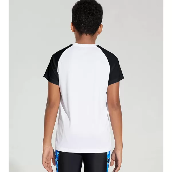 DEVOROPA Youth Boys Rash Guard Toddler Swim Shirts Short Sleeve Sun Shirts Lightweight Quick Dry UPF 50 Kids Surf SwimsuitWhiteBlack