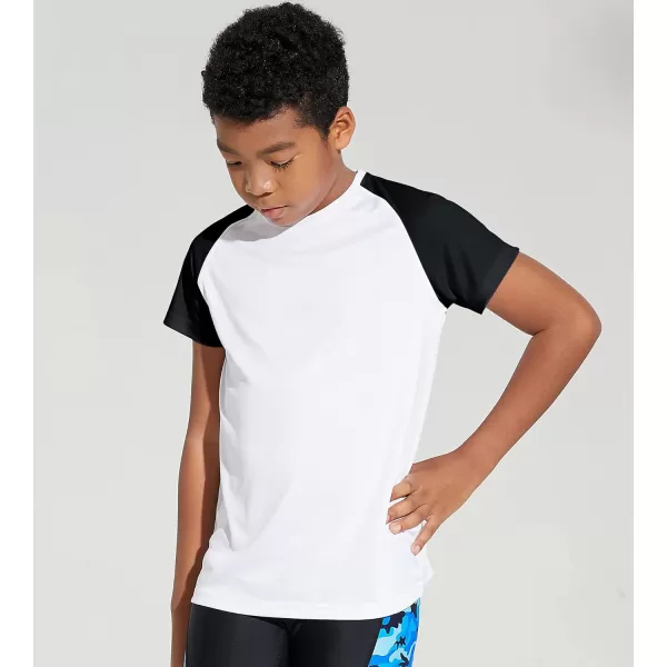 DEVOROPA Youth Boys Rash Guard Toddler Swim Shirts Short Sleeve Sun Shirts Lightweight Quick Dry UPF 50 Kids Surf SwimsuitWhiteBlack