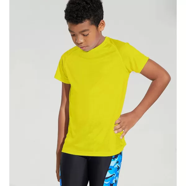 DEVOROPA Youth Boys Rash Guard Toddler Swim Shirts Short Sleeve Sun Shirts Lightweight Quick Dry UPF 50 Kids Surf SwimsuitYellow