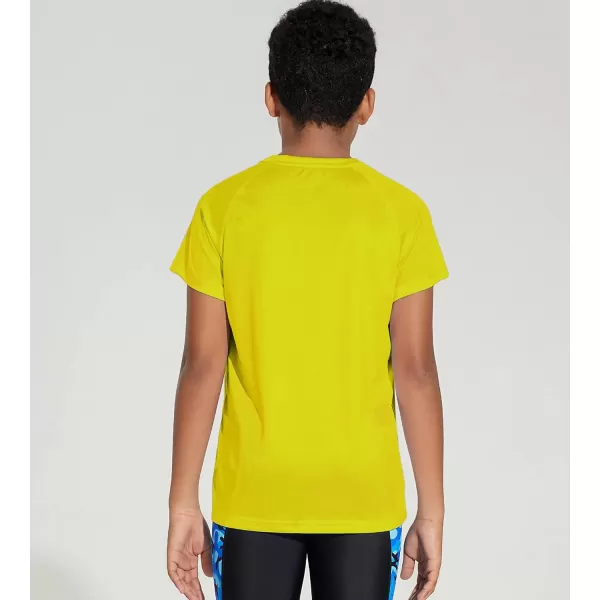 DEVOROPA Youth Boys Rash Guard Toddler Swim Shirts Short Sleeve Sun Shirts Lightweight Quick Dry UPF 50 Kids Surf SwimsuitYellow