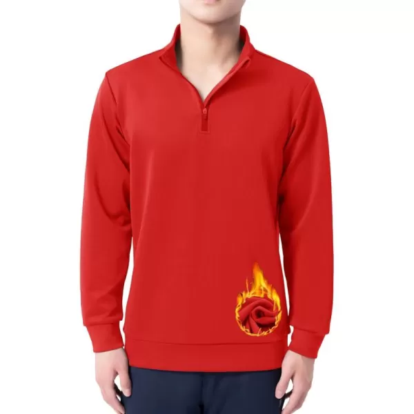 DEVOROPA Boys 14 Zip Pullover Jacket Fleece Lined Long Sleeve Kids Running Workout Tops Water Resistant Golf Thermal ShirtsRed