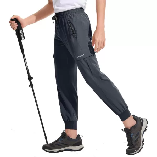 DEVOROPA Boys Joggers Lightweight Hiking Cargo Pants Water Resistant UPF 50 Quick Dry Youth Kids Athletic Running PantsDark Gray